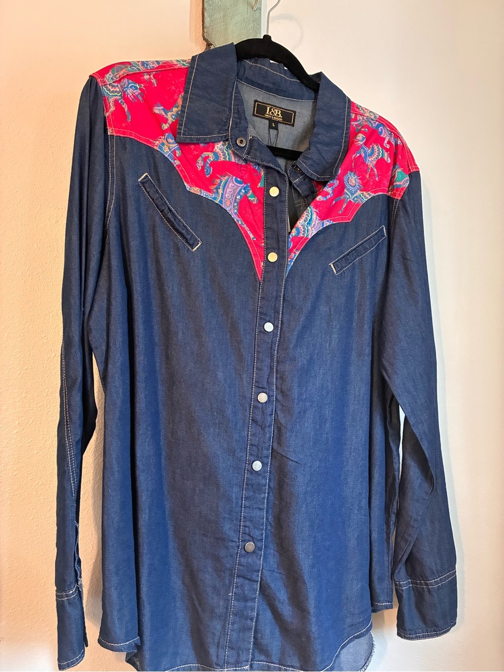 L&B Blue Denim Shirt with Pink Paisley
